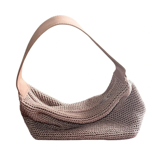 The Sak Tan Beige Crochet Woven Hobo Shoulder Bag with Zipper Closure - Picture 1 of 10